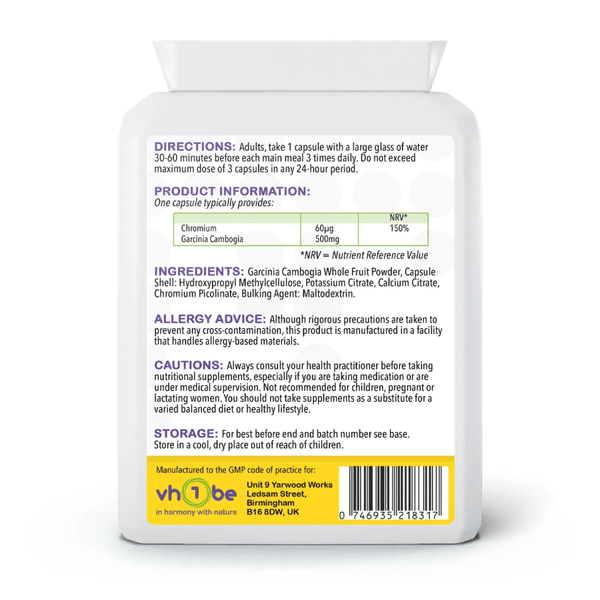 Garcinia Cambogia Complex 500mg | 90 Capsules – vh1be by vh1be – Ayurvedic & Scientific Wellness made in the UK |