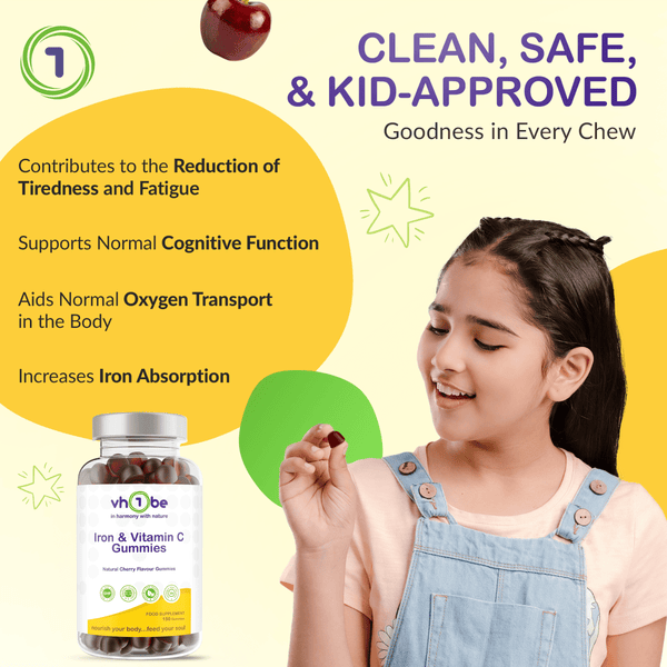 Iron and Vitamin C Gummies | 150 Cherry Flavour | Supports Energy & Wellness – vh1be by vh1be – Ayurvedic & Scientific Wellness made in the UK |