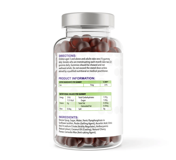 Iron & Vitamin C Gummies – 150 Natural Cherry Flavour Gummies | Gummies | Supports normal formation of red blood cells and reduction of tiredness – by vh1be – Ayurvedic & Scientific Wellness made in the UK |