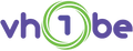 Logo of vh1be with purple text and a green circle on a transparent background