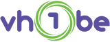 Logo of vh1be with purple text and a green circle on a transparent background