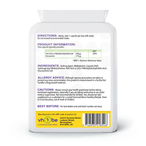 Methyl Folate Quatrefolic® | 600mcg | Capsules | 90 Count | Supports general wellbeing – vh1be by vh1be – Ayurvedic & Scientific Wellness made in the UK |