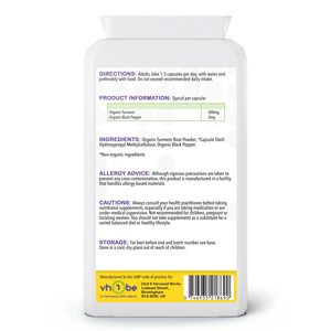 Organic Turmeric with Black Pepper Extract | 500mg | Capsules | 120 Count | Supports joint mobility and everyday wellbeing – vh1be by vh1be – Ayurvedic & Scientific Wellness made in the UK |