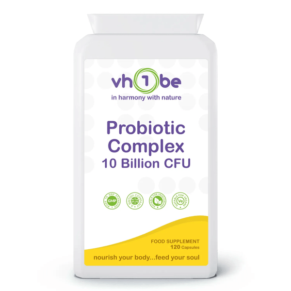 Probiotic Complex 10 Billion CFU | Capsules | 120 Count | Supports digestive wellbeing – vh1be by vh1be – Ayurvedic & Scientific Wellness made in the UK |