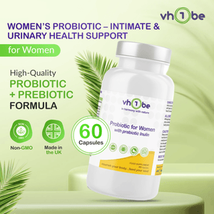 Probiotic for Women with Prebiotic Inulin | 10 Billion CFU | 60 Capsules – vh1be by vh1be – Ayurvedic & Scientific Wellness Womens Probiotics made in the UK | gut health