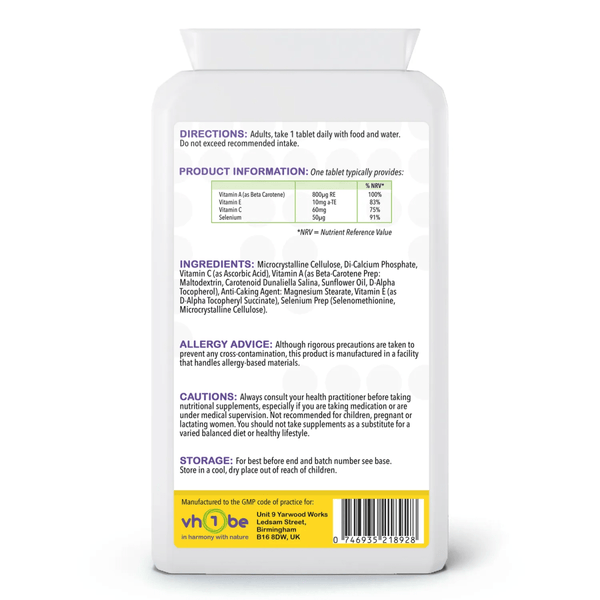 Selenium ACE | Tablets | 365 Count | Supports antioxidant protection and immune system function – vh1be by vh1be – Ayurvedic & Scientific Wellness made in the UK |