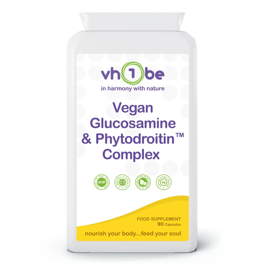 Vegan Glucosamine & Phytodroitin™ Complex | Capsules | 90 Count | Supports general wellbeing – vh1be by vh1be – Ayurvedic & Scientific Wellness made in the UK |