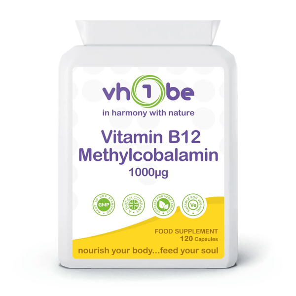 Vitamin B12 Methylcobalamin | 1mg | Capsules | 120 Count | Supports antioxidant activity and energy - yielding metabolism – vh1be by vh1be – Ayurvedic & Scientific Wellness made in the UK |