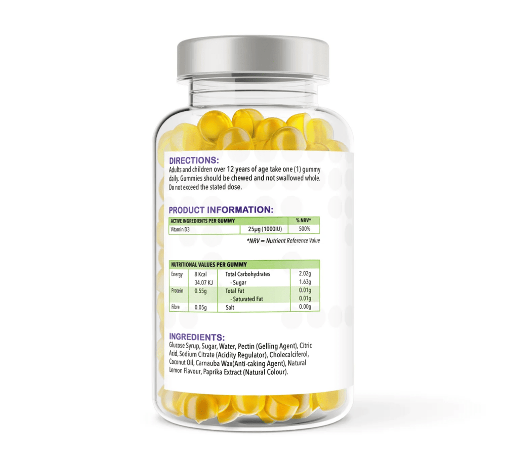 Vitamin D3 150 Lemon Flavour Gummies | 1000iu | Gummies | Supports bone and immune system function – vh1be by vh1be – Ayurvedic & Scientific Wellness made in the UK |