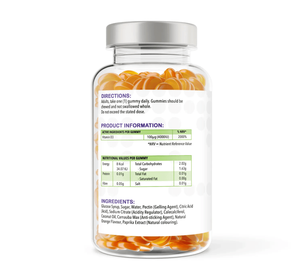 Vitamin D3 150 Orange Flavour Gummies | 4000iu | Gummies | Supports bone and immune system function – vh1be by vh1be – Ayurvedic & Scientific Wellness made in the UK |