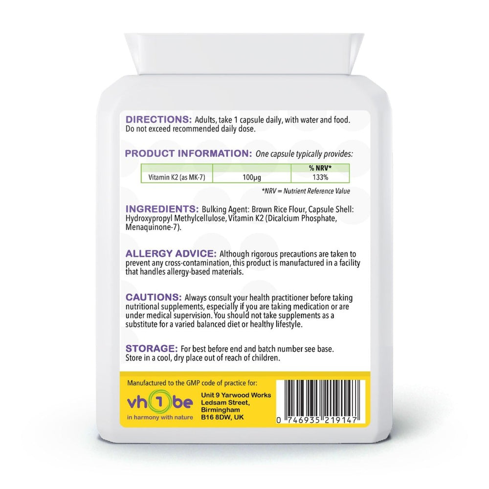 vh1be Vitamin K2 MK-7 100mcg capsules for bone and heart health