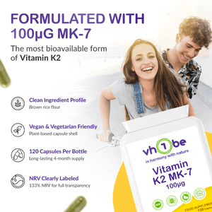 Vitamin K2 MK - 7 100mcg Capsules | Bone & Heart Health – vh1be by vh1be – Ayurvedic & Scientific Wellness made in the UK |