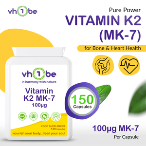 Vitamin K2 MK - 7 100mcg Capsules | Bone & Heart Health – vh1be by vh1be – Ayurvedic & Scientific Wellness made in the UK |