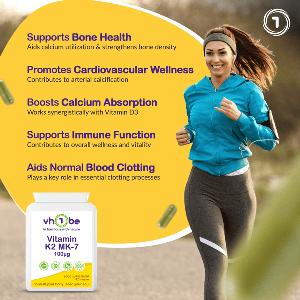 Vitamin K2 MK - 7 100mcg Capsules | Bone & Heart Health – vh1be by vh1be – Ayurvedic & Scientific Wellness made in the UK |