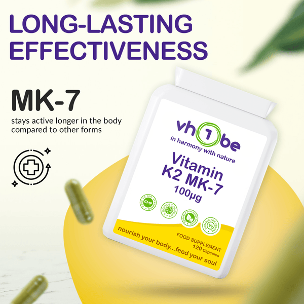 Vitamin K2 MK - 7 100mcg Capsules | Bone & Heart Health – vh1be by vh1be – Ayurvedic & Scientific Wellness made in the UK |